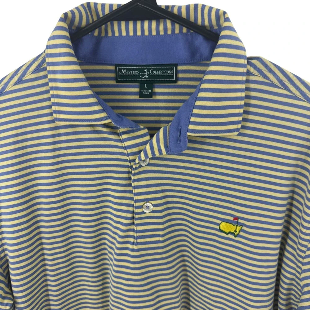 Masters Collection Golf Polo Shirt Mens‎ Large Blue Yellow Striped Pima Cotton
